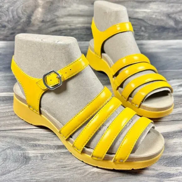 NEW Dansko Roxie Yellow Strappy Leather Clog Sandals 38 7.5-8 - Picture 7 of 12